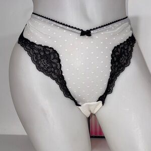 🔥Victoria's Secret Black and White Polka Dot Lace Panties Brazilian Sz XL NWT